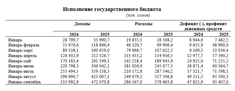 Госбюджет Кыргызстана завершил девять месяцев с профицитом более 93 млрд сомов