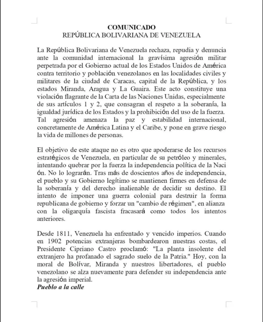 Ситуация в Венесуэле. После атаки США в стране введено чрезвычайное положение